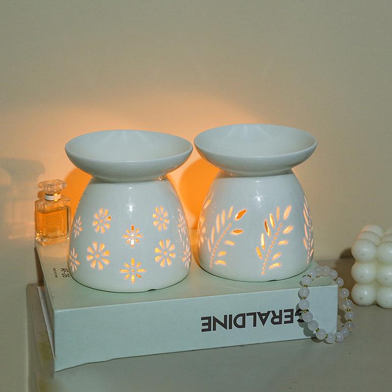 White Ceramic Incense Burner Candle Essential Oil Aromatherapy Diffuser Hollow Heating Stove Middle East Home Decor Ornament
