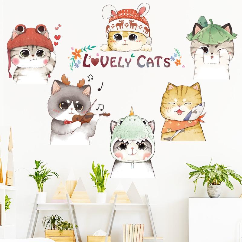 New Creative Cartoon Wall Stickers Hand Painted Cat Cute Pet Store Bedroom Wall Stickers Cute Cat Stickers