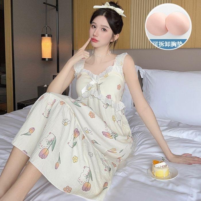 

New sweet wind suspender nightdress women s summer cloud cotton loungewear 160(M)