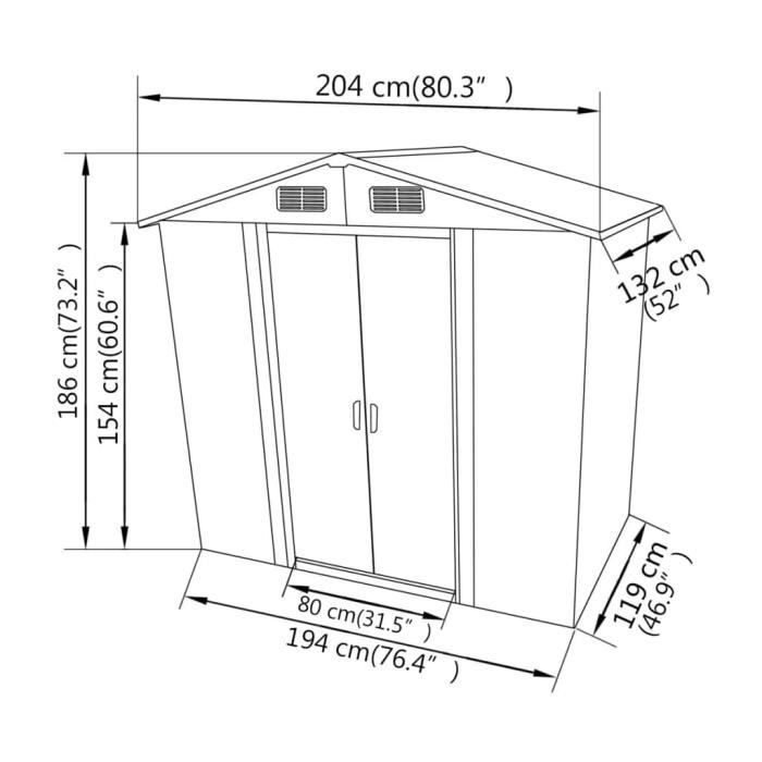 VidaXL Abri de stockage pour jardin Métal Gris 204 x 132 x 186 cm 42983