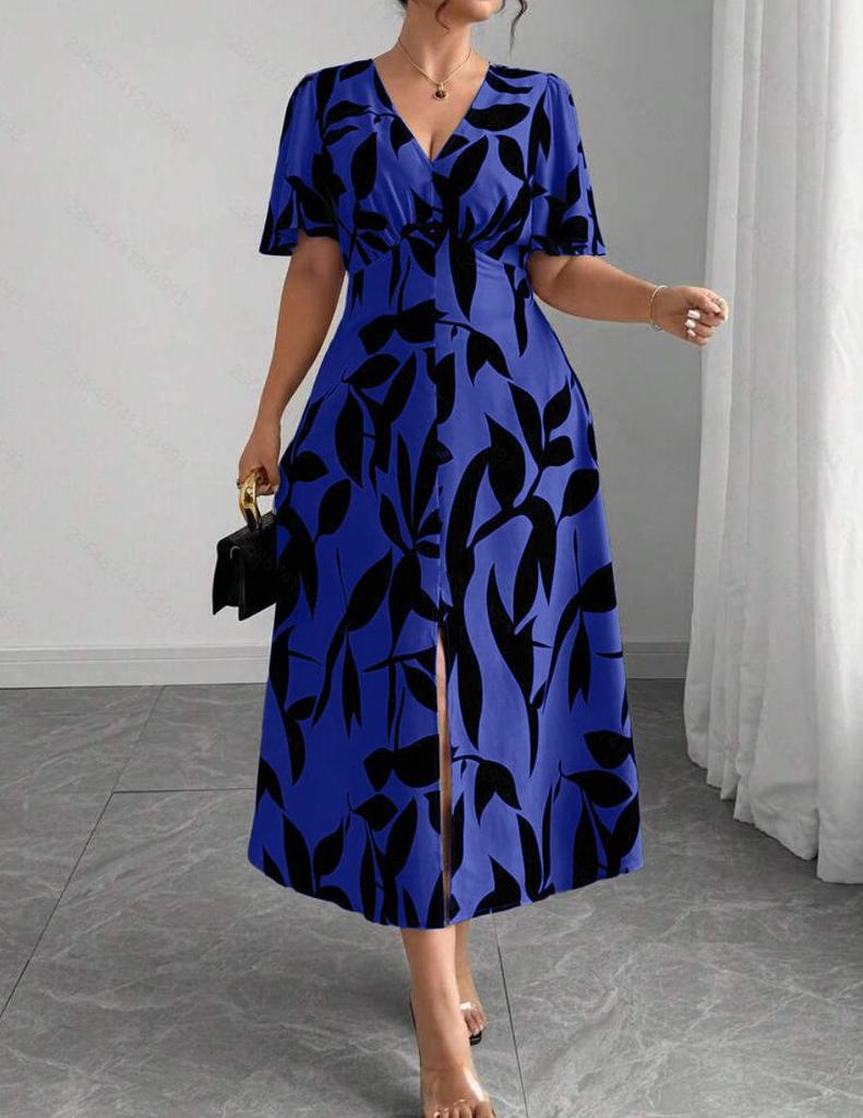 Elegantes europäisches & amerikanisches Übergrößen-V-Ausschnitt-Langkleid