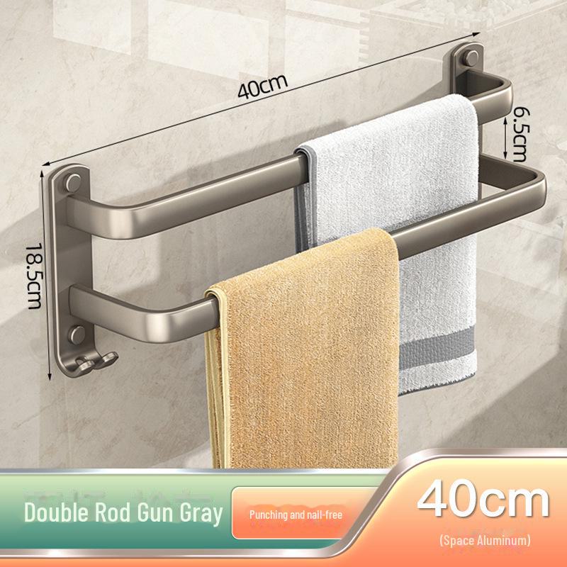 

Вешалка для полотенец из алюминия цвета оружейной стали с двойными стержнями для хранения вещей в ванной комнате.