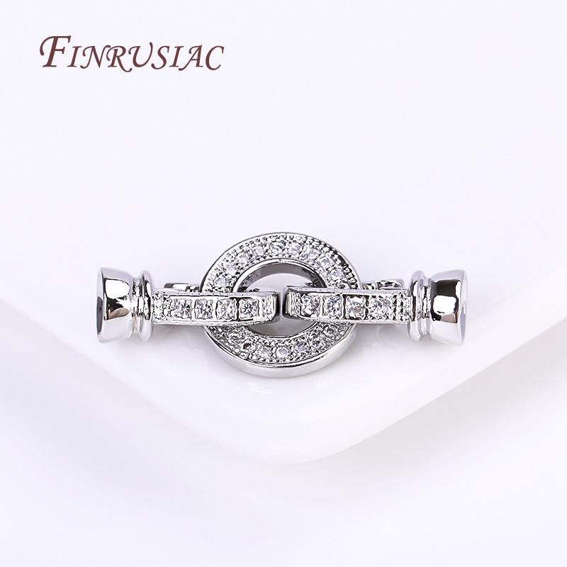 Rhodium Plated Creative Round Connector Clasps For Necklace Making,Inlaid Zircon Fastener Clasp DIY Pearls Jewelry Fittings