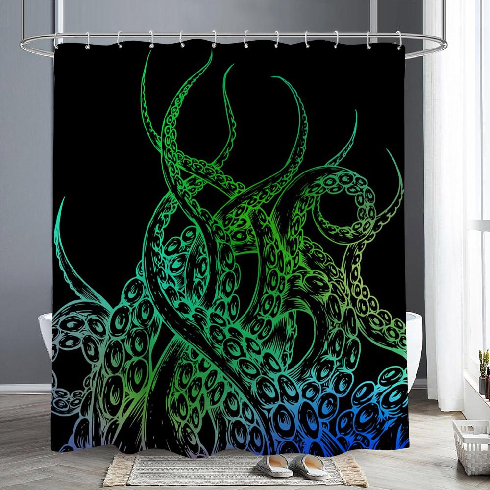 Nautical Octopus Shower Curtain Fun Giant Tentacles Sea Creatures Beach Pirate Maps Polyester Fabric Bath Curtain Bathroom Decor
