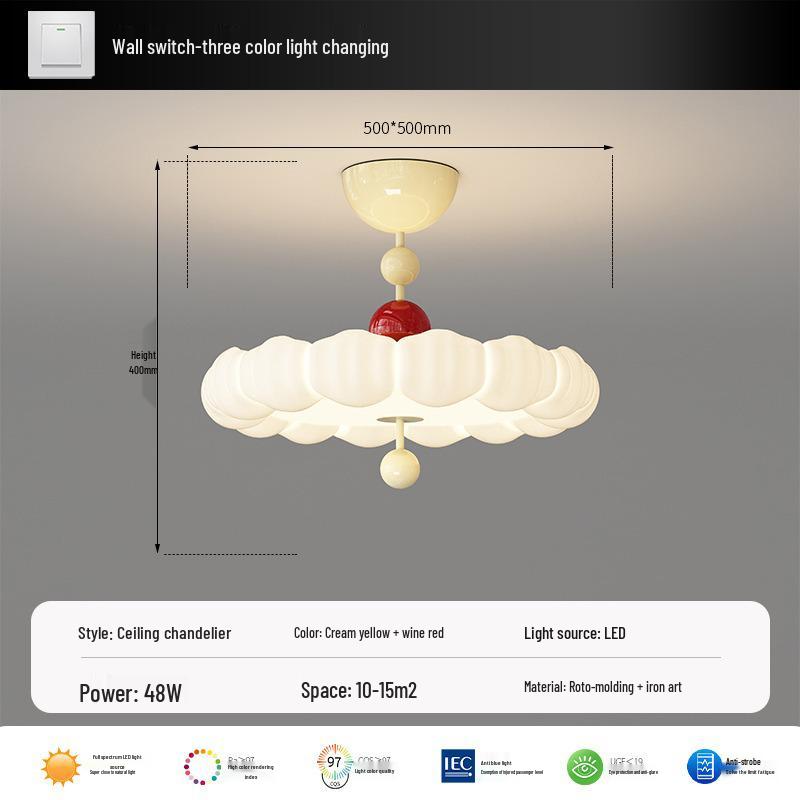 French Medieval Style Cream Ceiling Lamp for Master Bedroom & Children's Study - Full Spectrum Eye Protection