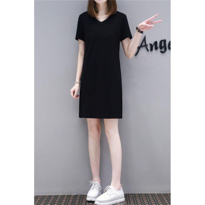 

Молодежное хлопковое платье с V-образным вырезом, новое, облегающего кроя, цельнокроеное Black 5XL