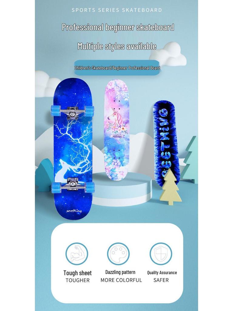 Pro Skateboard: Beginner-Ready Maple Longboard with Double Kick Deck for Adults & Kids