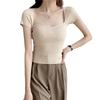 Actual Price Summer Sexy Arc Neckline Knit Shirt Short Section Navel Short-sleeved Tops Casual Essential Comfort and Style Slim Fit Pullovers Tees