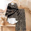 Floral Print Print Two Piece Outfit Women Long Sleeve Irregular Hem Tunic Top Wide Leg Pants Casual Matching Set