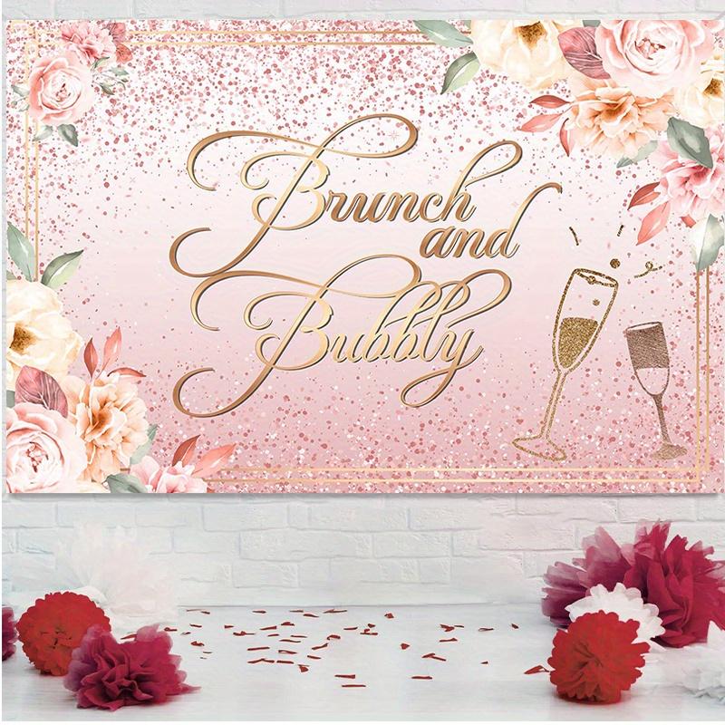 A wedding party and champagne backdrop fabric, featuring patterns of roses and golden champagne elements 100x150cm
