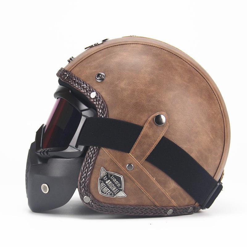 Four Seasons Retro Helmet Leather Personality Helmet Electric Vehicle 3/4 Half Helmet Big Turtle King Pedal Helmet