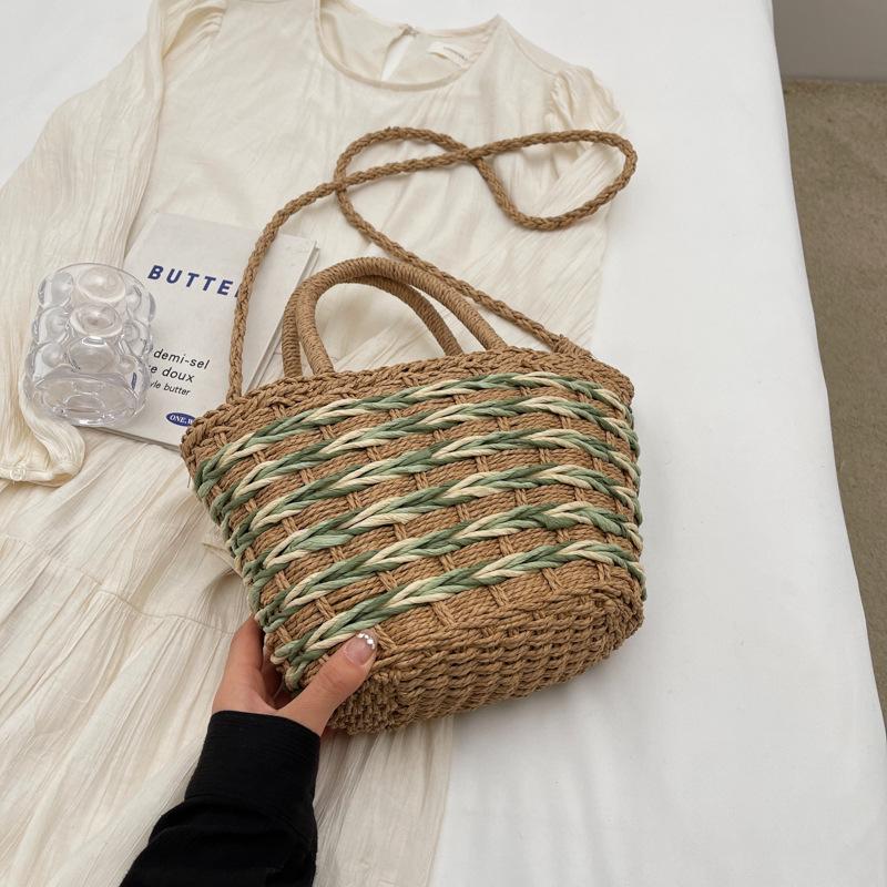 Woven Portable Vegetable Basket Bag Fashionable Summer Vacation Wind Bucket Bag Women's New Shoulder Messenger Bag