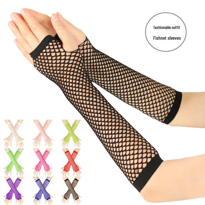 Chunky Fishnet Arm Sleeves: Stylish Half-Finger Sun Protection Gloves for Nightclub Parties, Available In Long & Short Styles