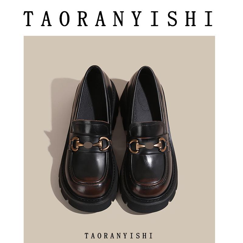 

cm small man inner height increase thick sole small leather shoes female retro polished horse title buckle female small size 333 39