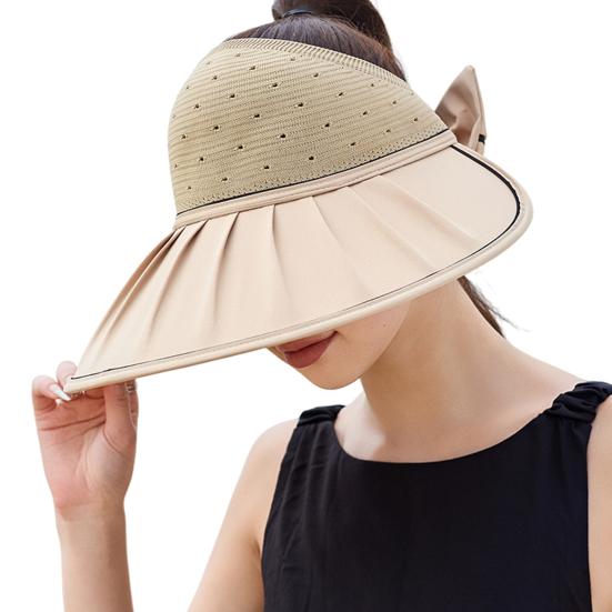 Women's Sun Visor Hat Summer Large Brim Fishing Cap with Bow UV Protection Half Open Top Beach Hat for Hiking Travel