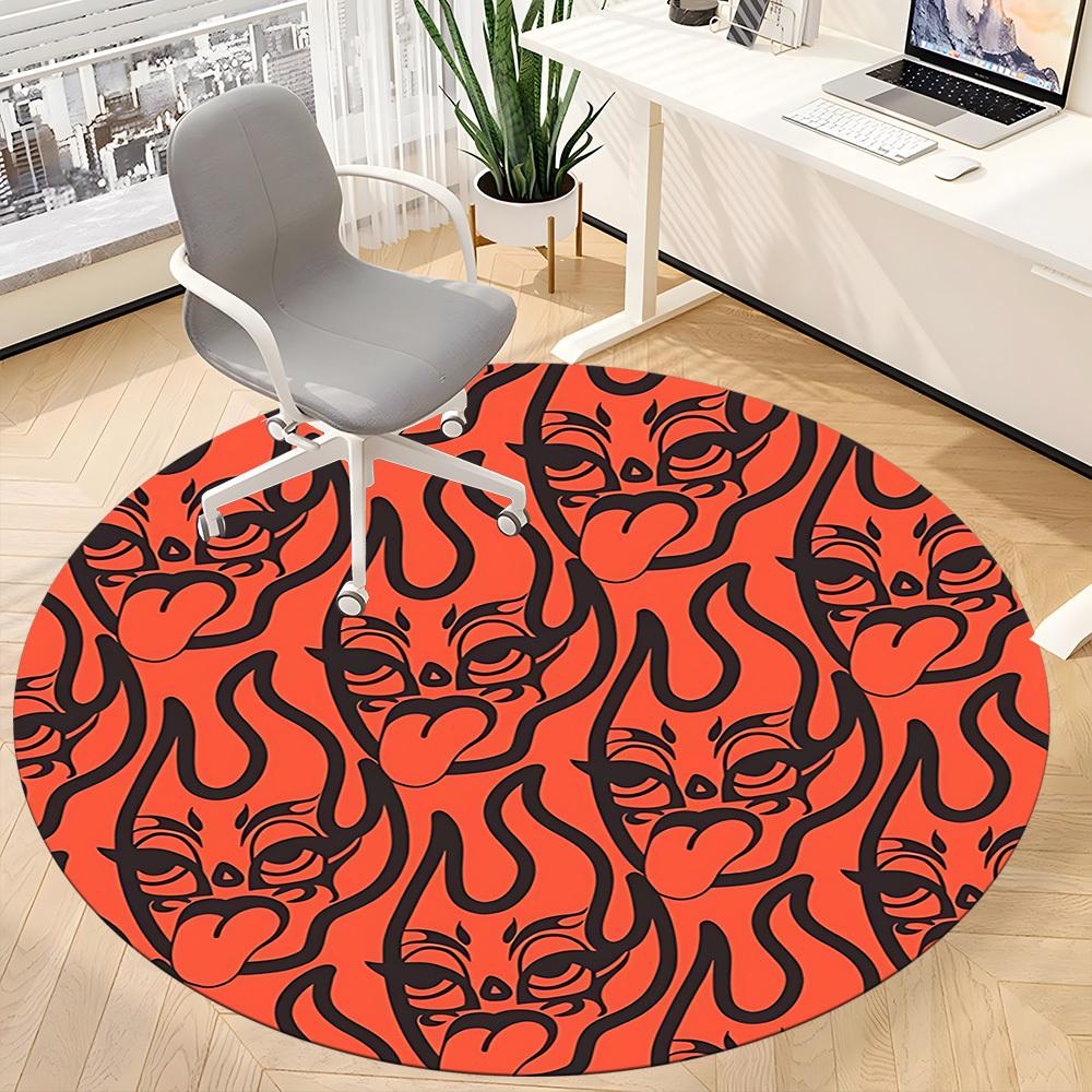1pc Devil Faces Office Round Area Rug,  Mat Suitable For Office, Under Office Chairs Bedroom Living Room Home Decor, Room Deco