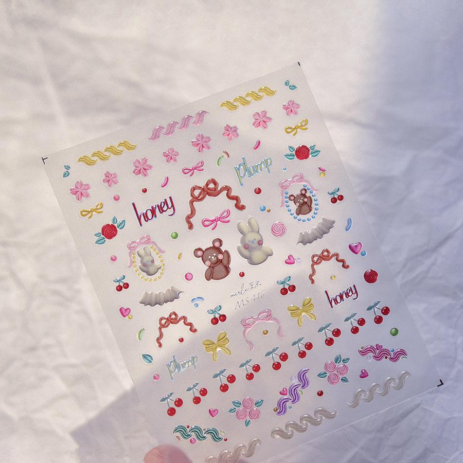 1pcs Cute Cat Claw 3D Jelly Relief Nail Stickers 3D Adhesive Stickers For Nails DIY Slider Nail Art Decorations