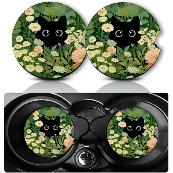 Car Coasters for Cup Holders,2 PCS Universal Non-Slip Black Leopard Print Car Coasters,2.75" Rubber Mat,Leopard Cars Accessories Cup Drink Holder