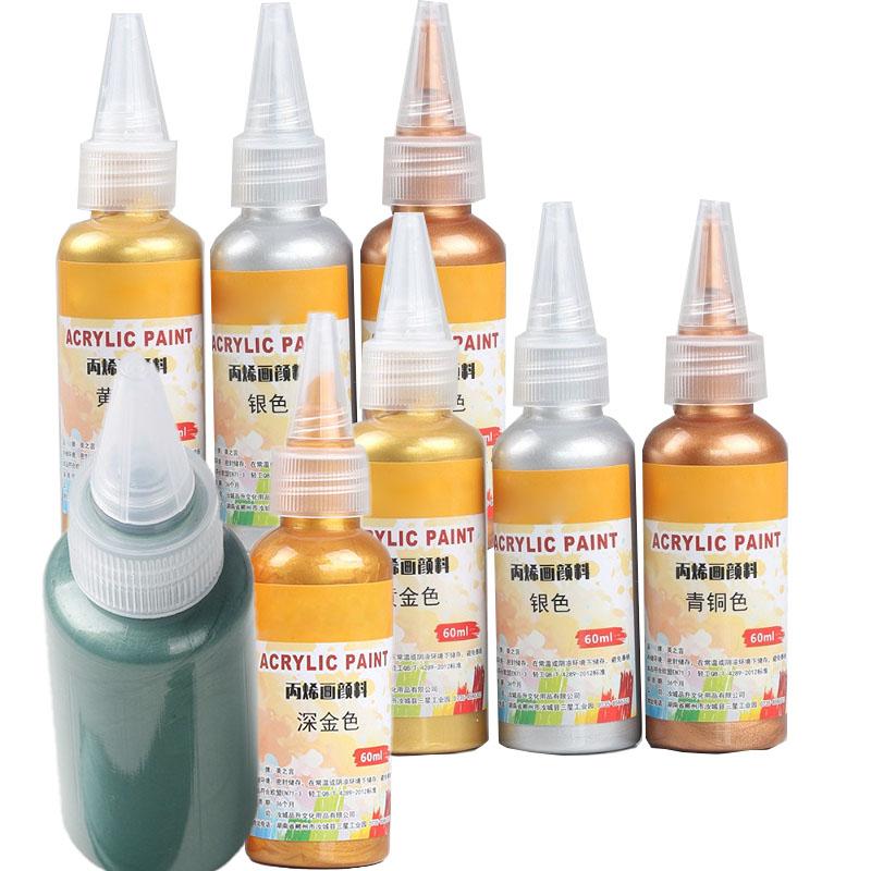 60ml Metallic Acrylic Paint Waterproof Fade-Resistant (Gold/Silver) for Buddha Statue Coloring Wall Art and Graffiti