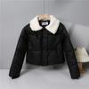 Lamb Wool Leave-in Pu Leather Down Cotton Clothes Women's Short Winter Thickened Stand-up Collar Bread Clothes Small Fur Collar Jacket