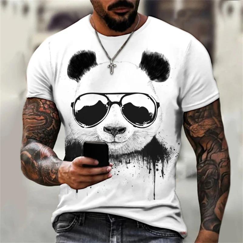 New Fun Animal Panda Pattern Men's T-Shirt Printed T-Shirt Fashion Round Neck Plus Size Short Sleeve Personalized Men's T-Shirts