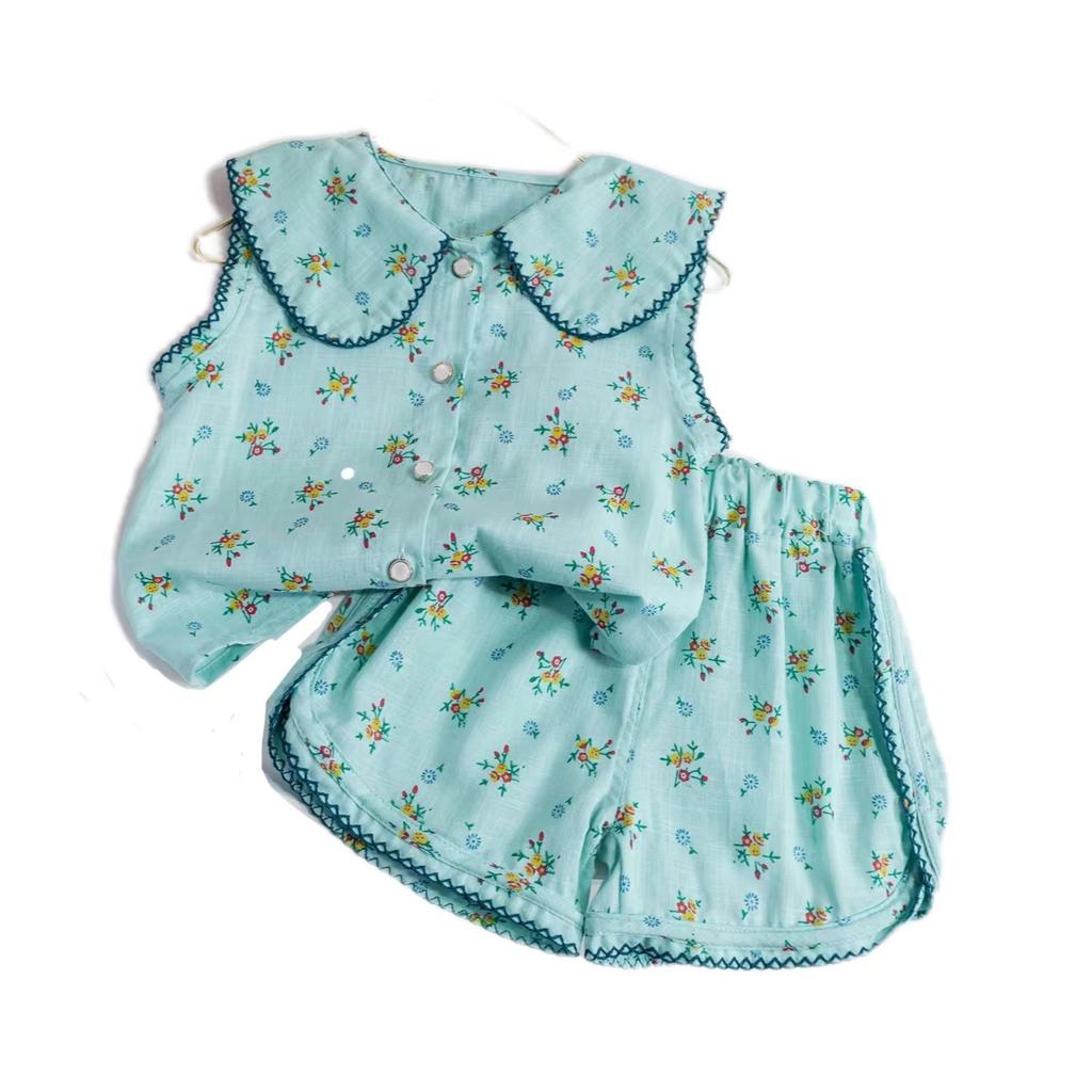 Baby Girl Summer Sleeveless Doll Collar Floral Shorts Two Piece Set Fashionable Versatile Casual Outfit For Toddlers