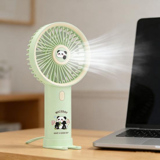 Portable Handheld Fan USB Rechargeable 3-Speed Cute Personal Mini Fan with LED Light Lightweight Quiet Cooling Fan with Phone Holder for Travel Office