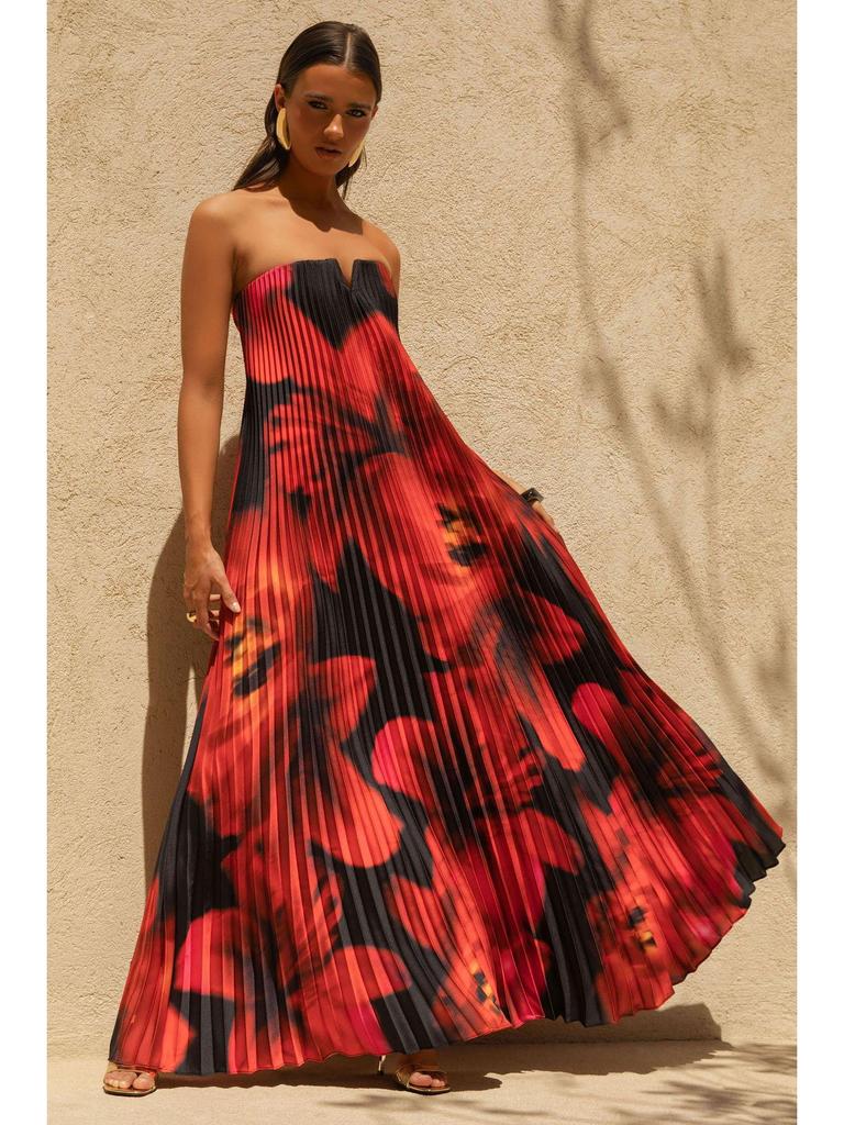 2026 Strapless Pleated Long Dress - Women's European & American Style