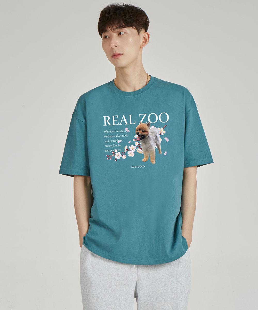 Astral Projection Realju Flower Pomegranate Round Neck 15-Count Cotton Short Sleeve T-Shirt_Blue Green L