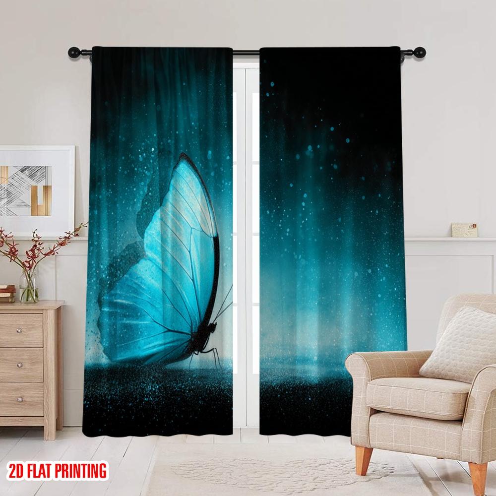 Flat Printing Scene Curtains Turquoise Butterfly Galaxy Digital Printed Polyester Drapes Party Decorations Use Po Curtain Set Of 2 Made Washable