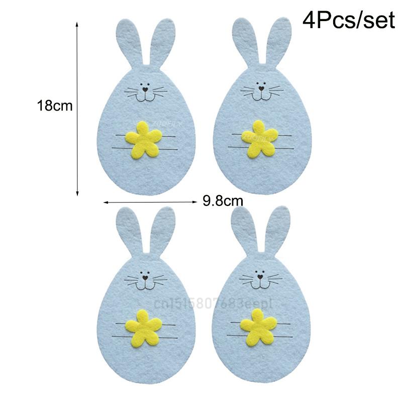 Easter Bunny Knife and Fork Holder 4Pcs/set Easter Eggs Rabbit Cutlery Bags Tableware Organizer Table Decorations Party Supplies