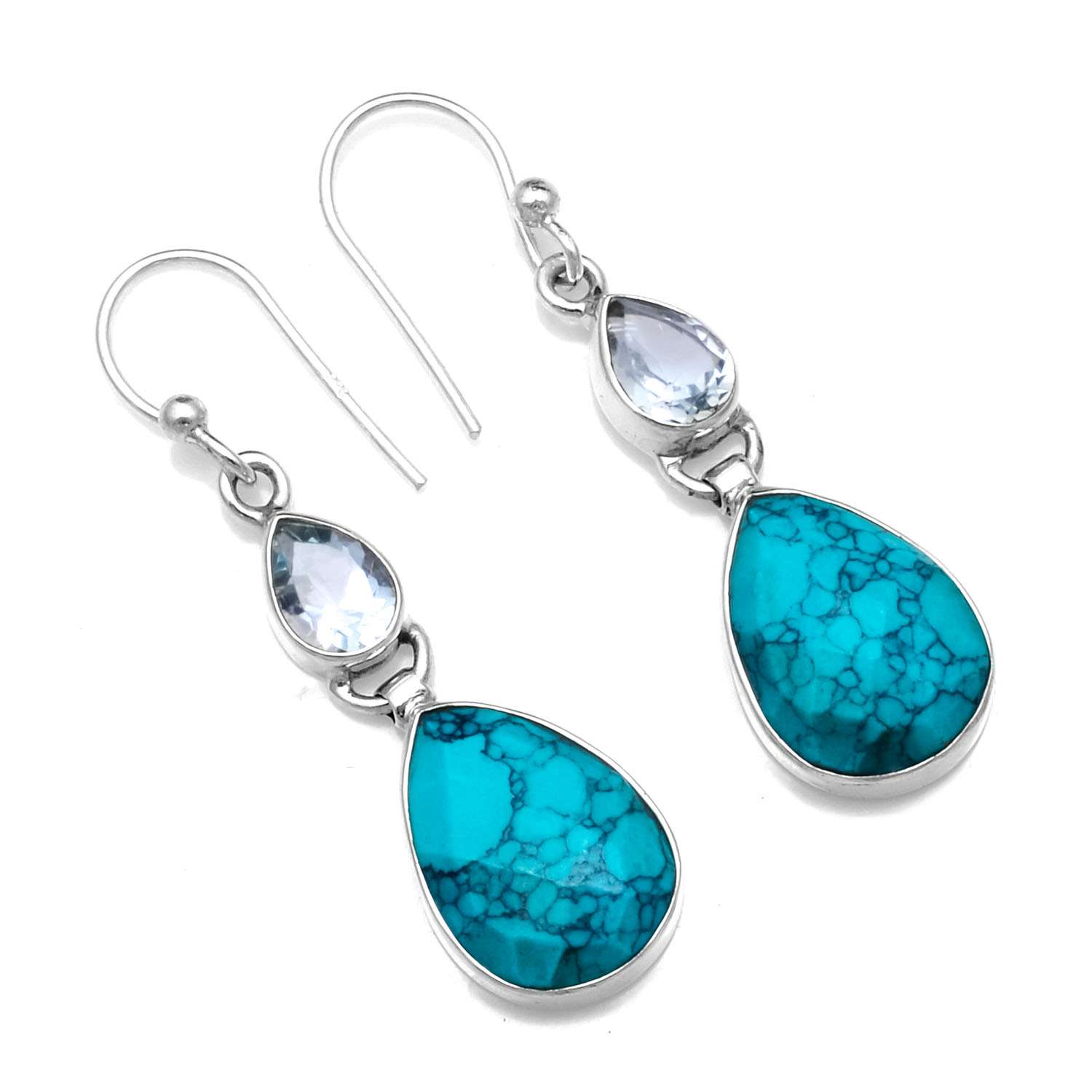 

Серьги с драгоценными камнями бирюзы и синего топаза, серьги из стерлингового серебра 925 пробы, ювелирные изделия ручной работы, подарок для женщин и девочек, E-757