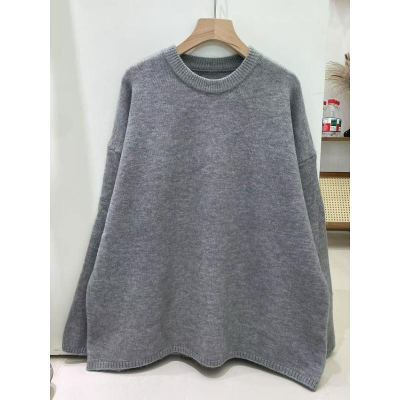 

Женский базовый пуловер большого размера, однотонный, с круглым вырезом, свободного ленивого стиля, вязаный, на осень и зиму One size
