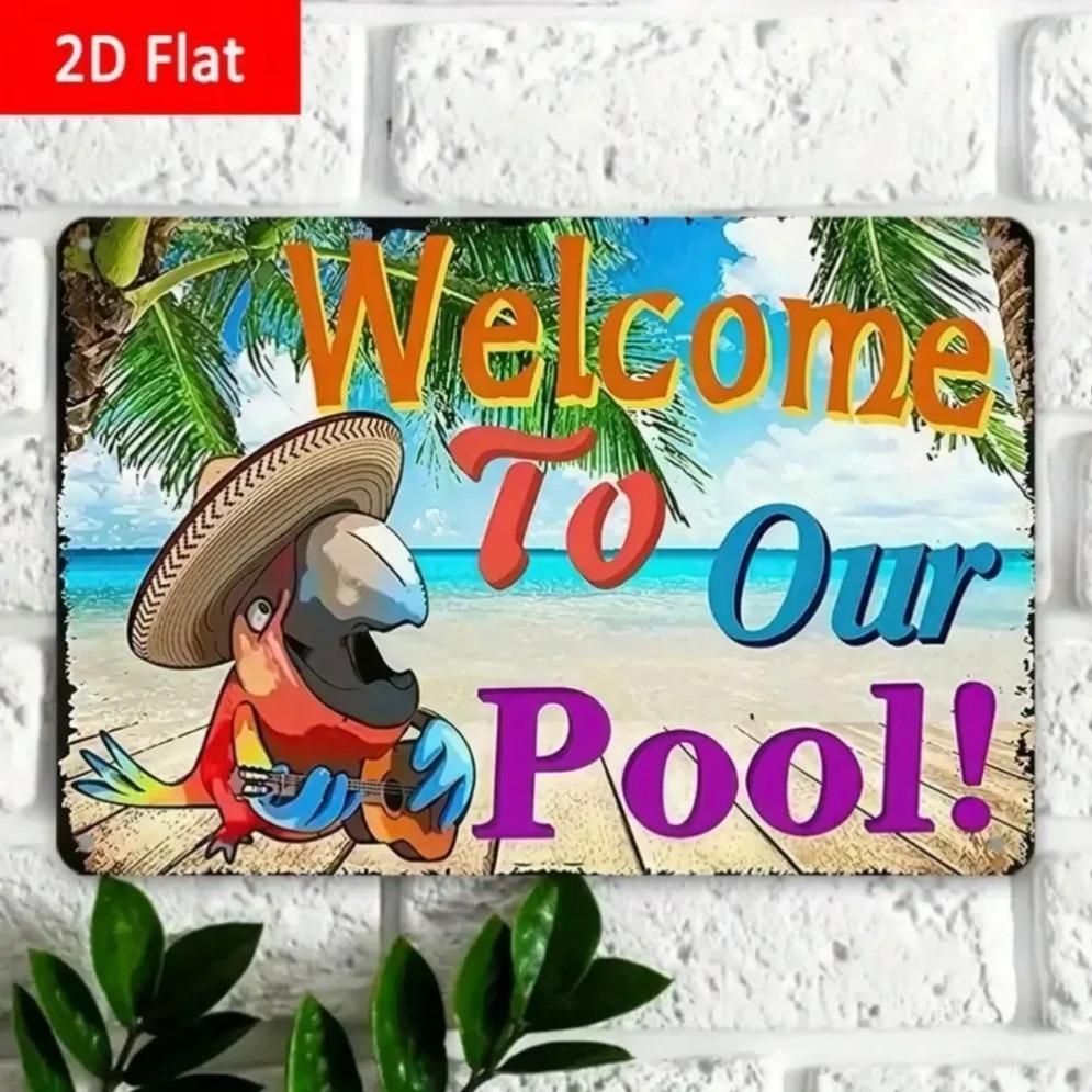 Tropical Pool Welcome Tin Sign – "Welcome To Our Pool" Beach Area Decor