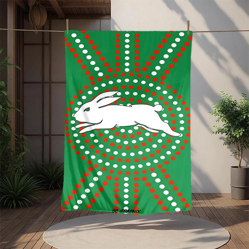 South Sydney Rabbitohs Flannel Blanket Soft Warm All-Season Throw, Design for Camping, Car Travel, Hiking Sofa, Bed, Office Perfect Gift for Parties