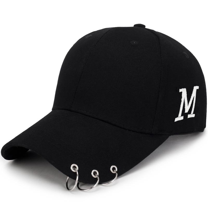 Trendy Sun Hat for Women Baseball Hat with A Ring Embroidered M Letter and Iron Ring for Men