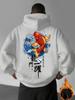 Men's Fall/winter Casual Sporty Street Japanese Carp Wave and Paper Airplane Patterned Print Warm Hooded Sweatshirt