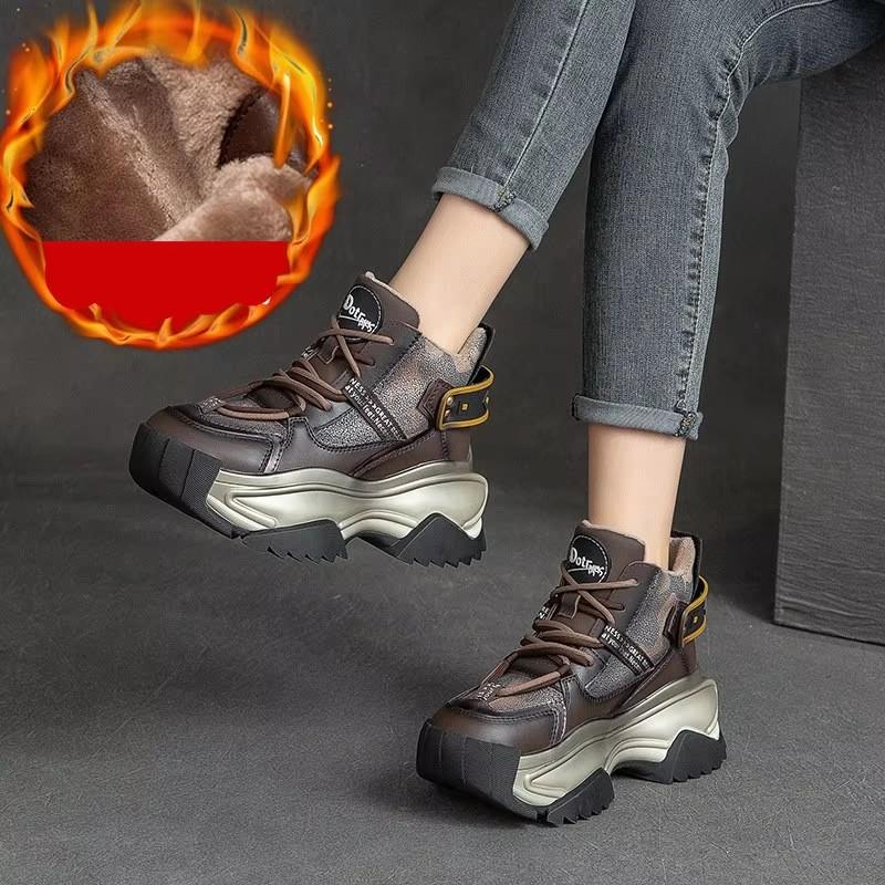GKTINOO Genuine Leather Mixed Colors Sneakers 2024 New Casual Winter Plush Women's Shoes Thick Sole Retro Sports Shoes