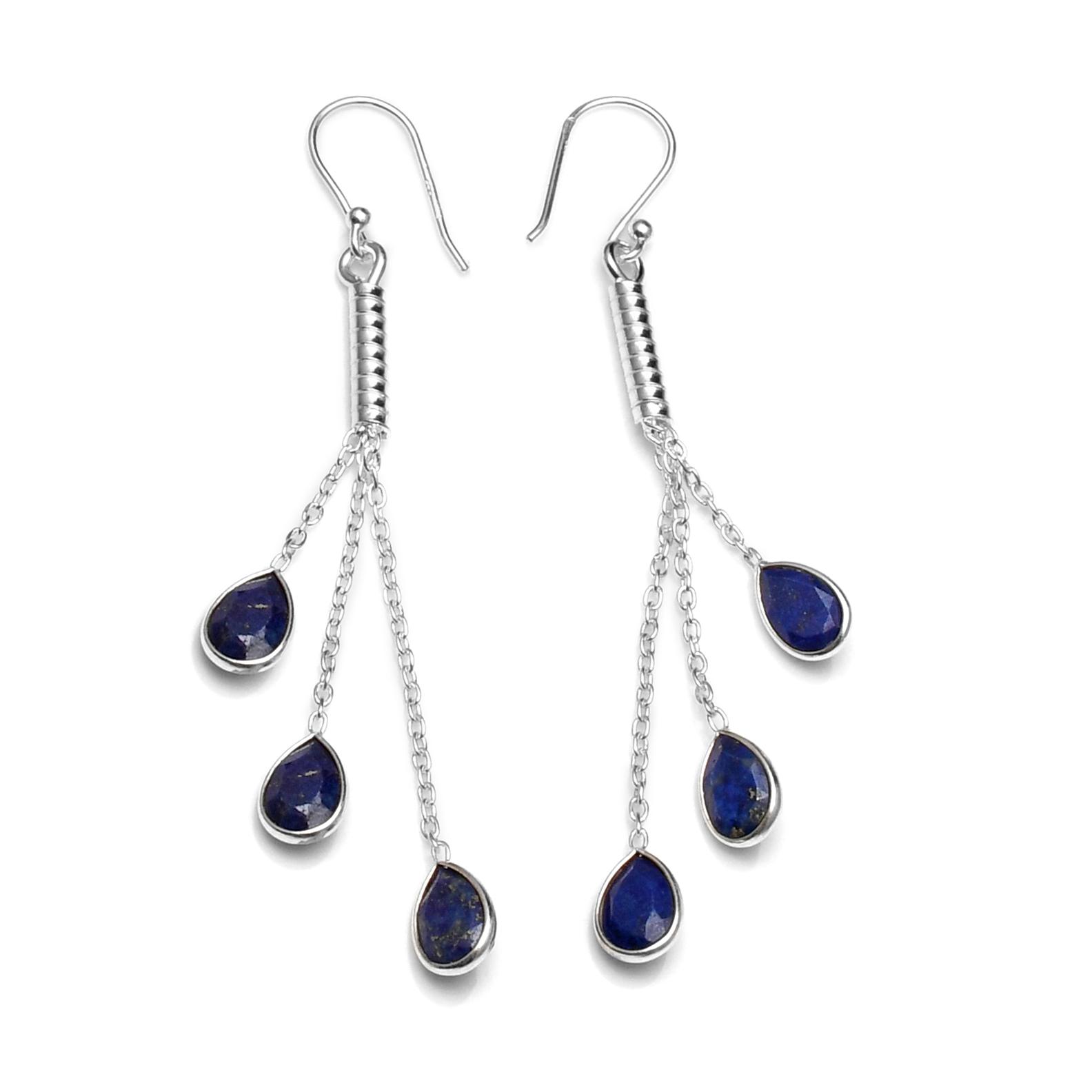 

Natural lapis Lazuli Gemstone 925 Sterling Silver Drop Dangle Long Chain Earring jewelry For Women & Girls