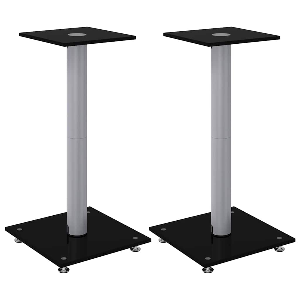 Lautsprecherständer 2 Stück Schwarz & Silber Gehärtetes Glas 1 Säule