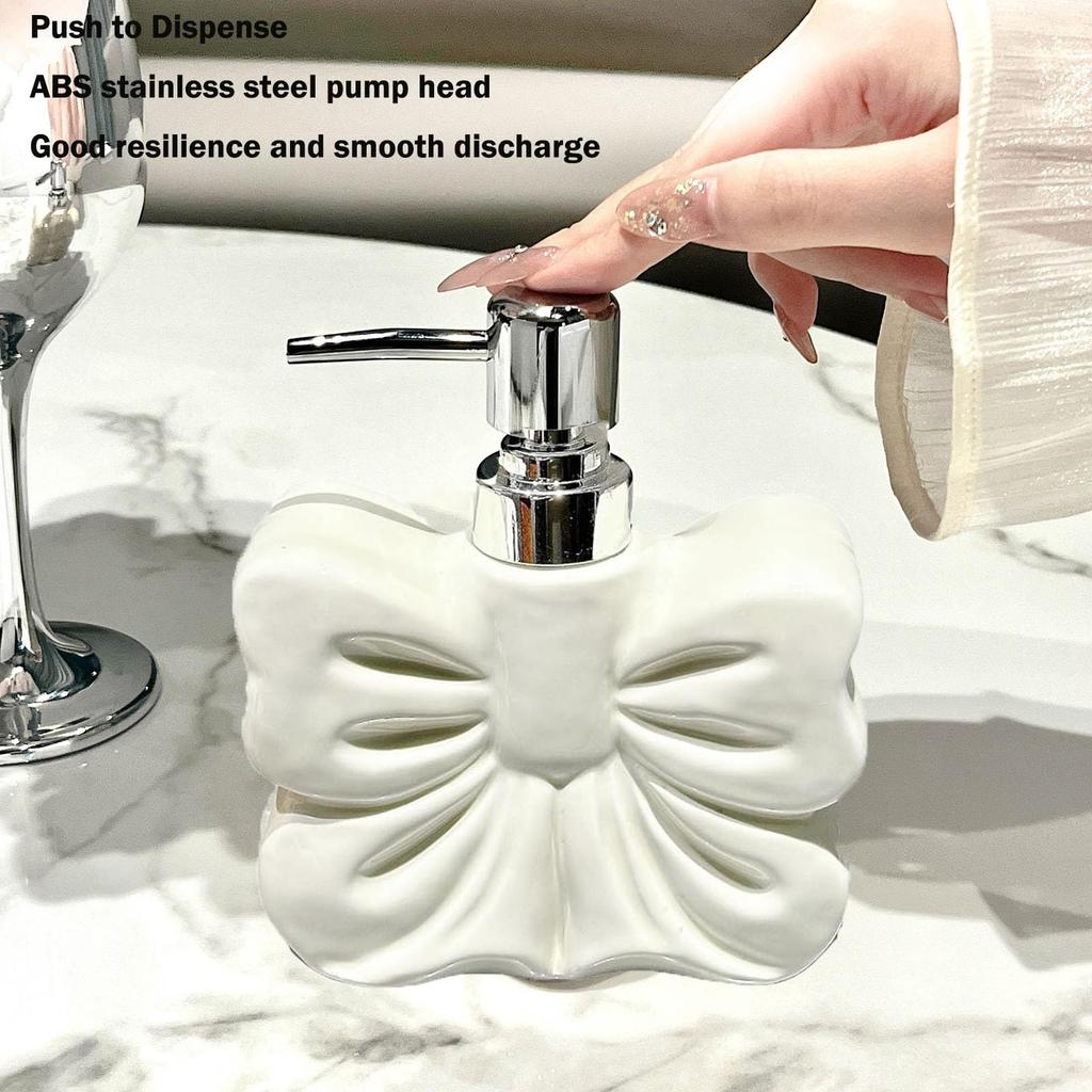 Cute Bow Shaped Soap Dispenser Bathroom, Shower Hand Sanitizer, Ceramic Soap Dispenser Lotion/shampoo Pump Bottle
