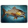 Vintage Trout Fishing Metal Tin Sign  Leapin Trout with Hook  Line  Waterproof  Dustproof Rustic Fishing Decor  PreDrill
