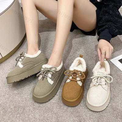 Damen Retro Einfarbig Warm Verdickt Flauschig Niedrige Sohle Freizeit Schuhe Winter Mode Vielseitig Plüsch Bequem Klobig Baumwolle Schuhe
