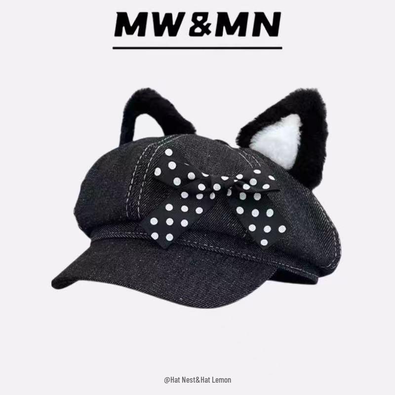 Y2K Millennium Katzenohren Schiebermütze - Coole Metallketten Baskenmütze für Damen