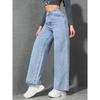 Jeans Women Vintage Wide Leg Pants Denims High Waist Washed Distressed Basics Straight Trousers Streetwear Floor Length
