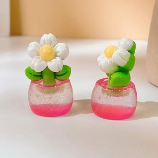 Yousheng 2 Pcs Mini Resin Artificial Flower Figurine Tiny Glow in The Dark Potted Flower for Dollhouse Miniature Landscape Home Office