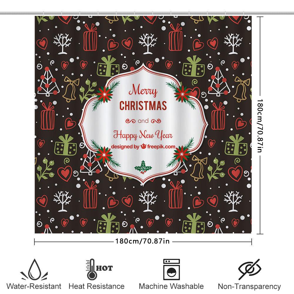 Christmas Shower Curtainfestive Gift Boxes Decorative Elements Pattern Waterproof Fabric Bathroom Liner For Holidays New Year Ce