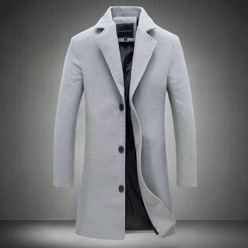 Herren Wollmantel Herbst und Winter Herren Mittel und Lang Wollmaterial Lässiger Trenchcoat Herrenmantel
