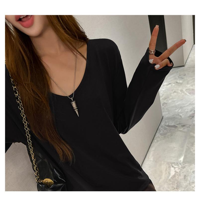 Women S Loose Fit V Neck Long Sleeve T Shirt Casual Lazy Style Top