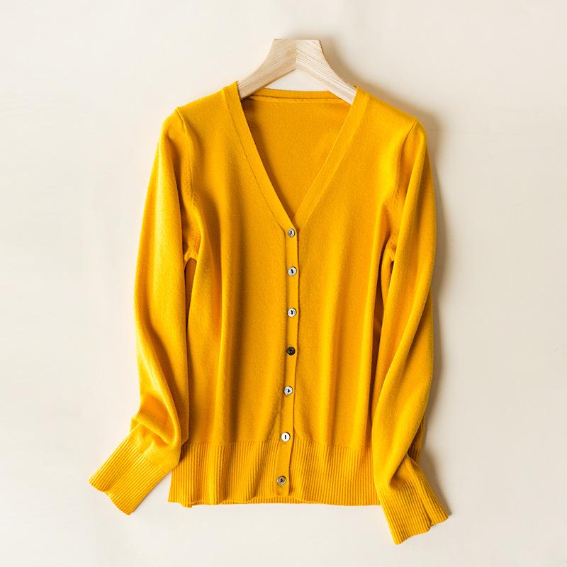 Spring & Autumn Women's V-Neck Knit Cardigan - Long Sleeve Short Sweater Jacket